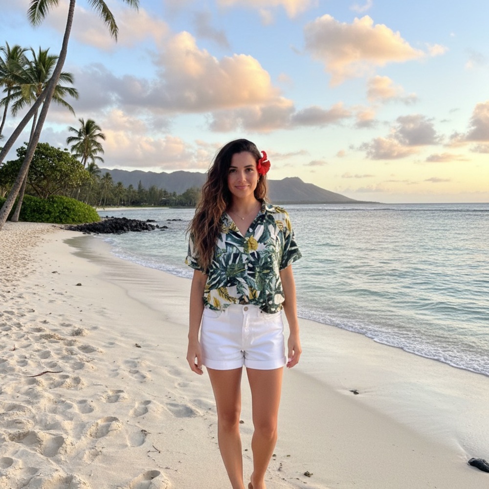 Anthropologie (sunburst kiss )Green Leaf Print Blouse
